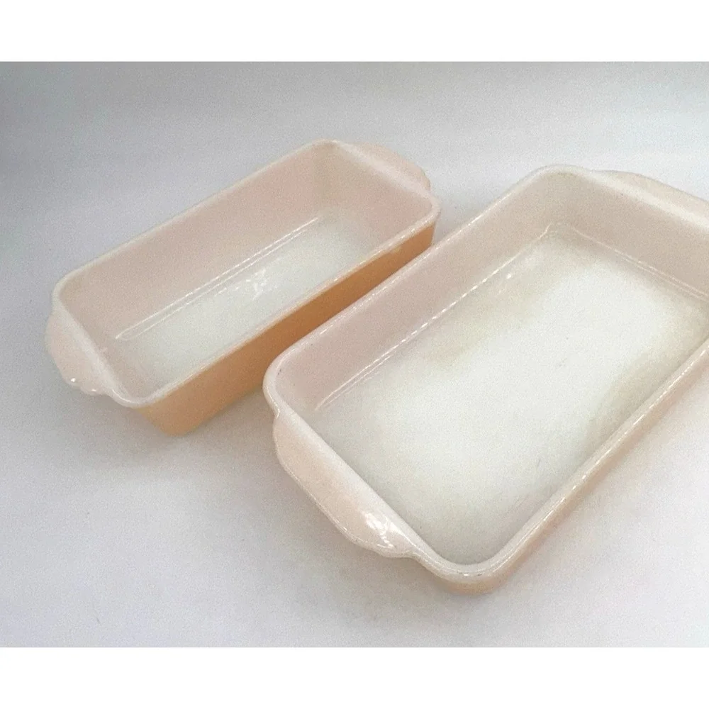 Set of 2 Anchor Hocking Fire King Peach Lustre Loaf Pans 409 1 QT/410 1.5 QT VTG